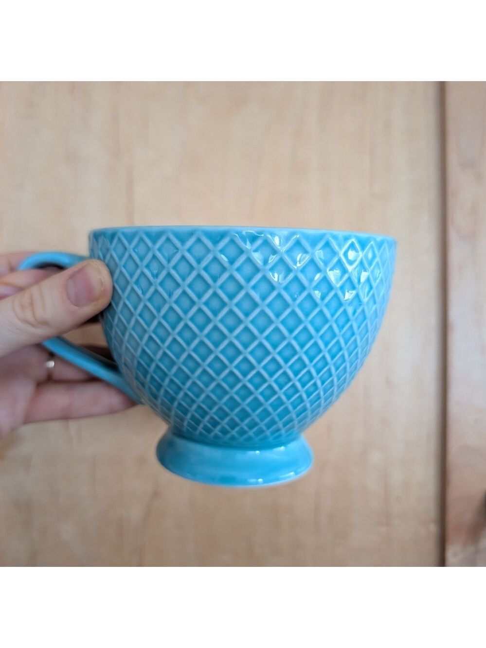 Blue Textured Ceramic Geometric Inside Latte Mug